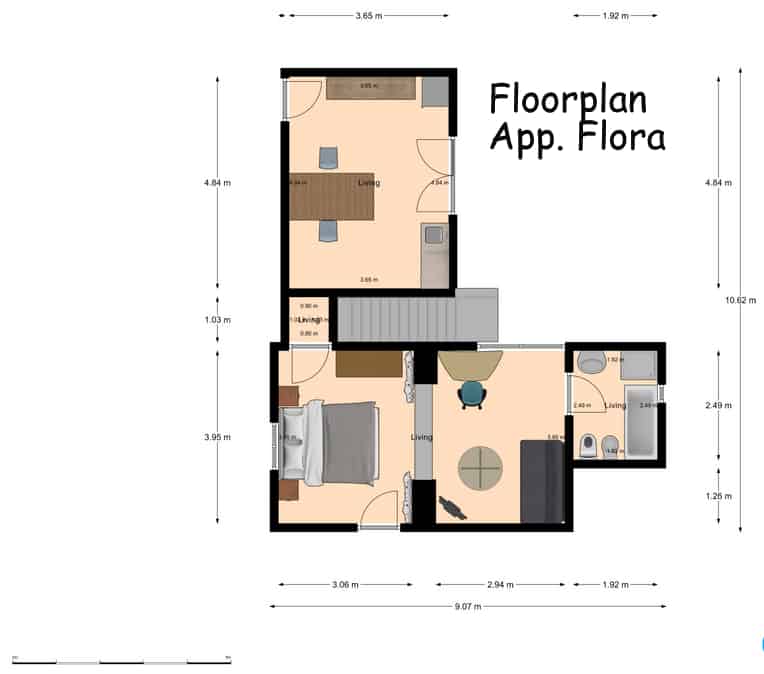 Floorplan van appartement Flora met zwembad